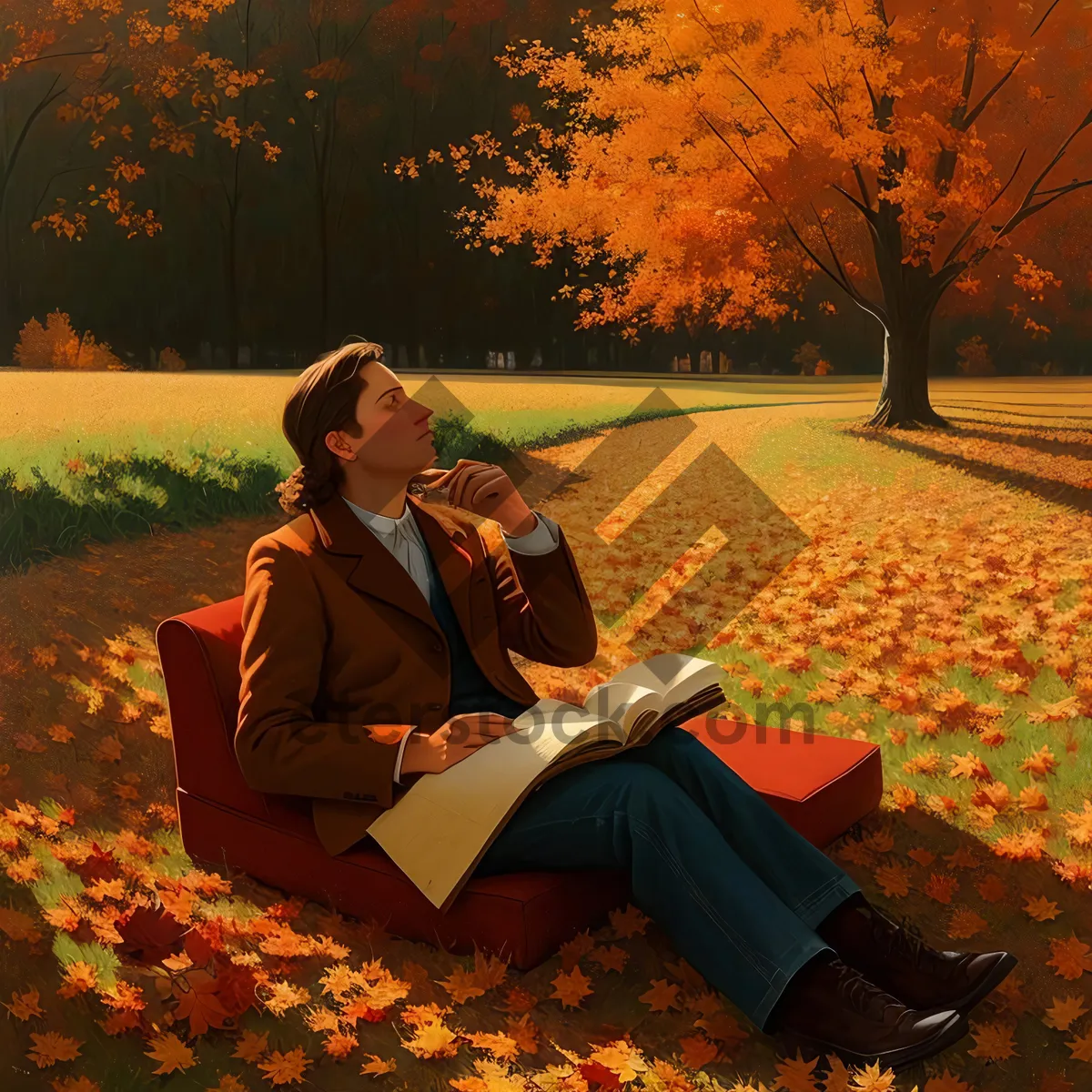 Picture of Happy Businessman Relaxing on Park Bench with Laptop