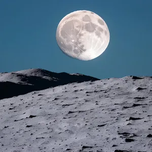 Nighttime Earth with Glistening Moon and Ice Mountains