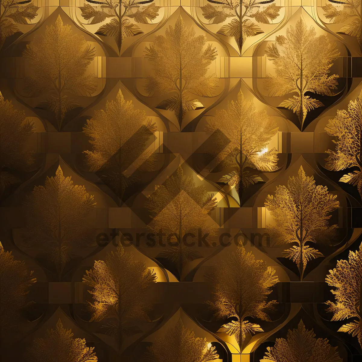 Picture of Golden fractal design wallpaper pattern - decorative tile ornament