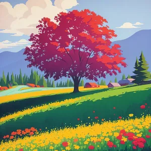 Colorful Autumn Landscape with Sunny Sky