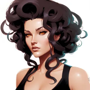 Fashion Model with Trendy Hairstyle and Cartoon Style Portrait.