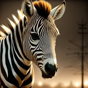 Wild Striped Zebra Grazing in African Grassland