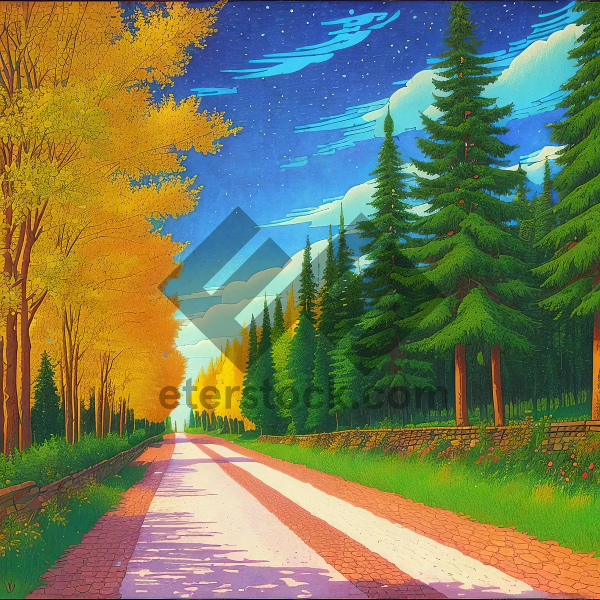 Picture of Serene Pathway Through Autumn Forest