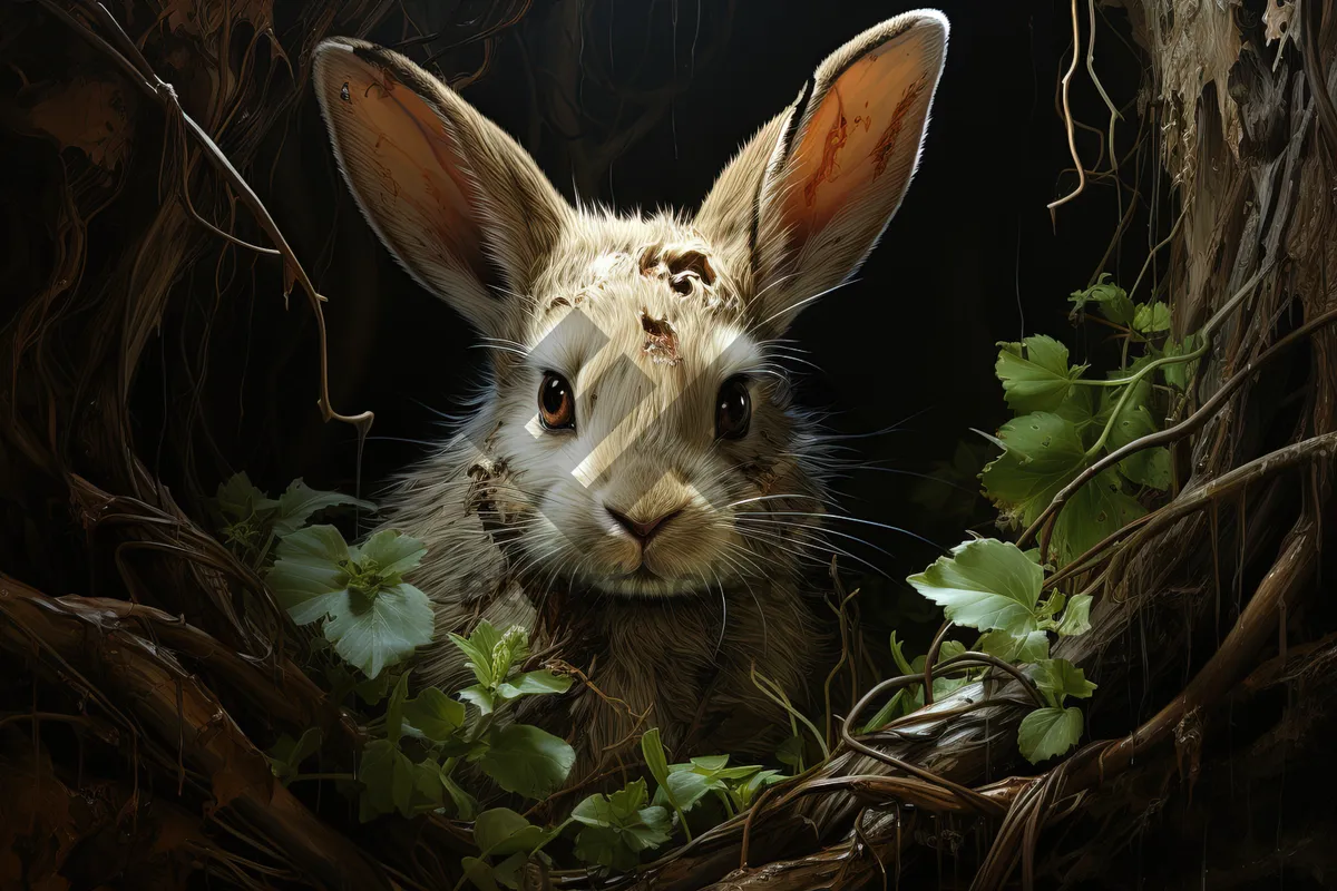 Picture of Fluffy Bunny Portrait - Sweet, Cute, Adorable Rabbit Ear Close-Up