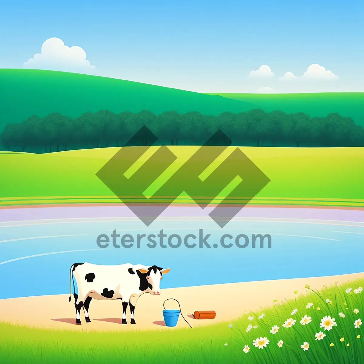 Picture of Idyllic Rural Landscape: Sunny Meadow with Rolling Hills