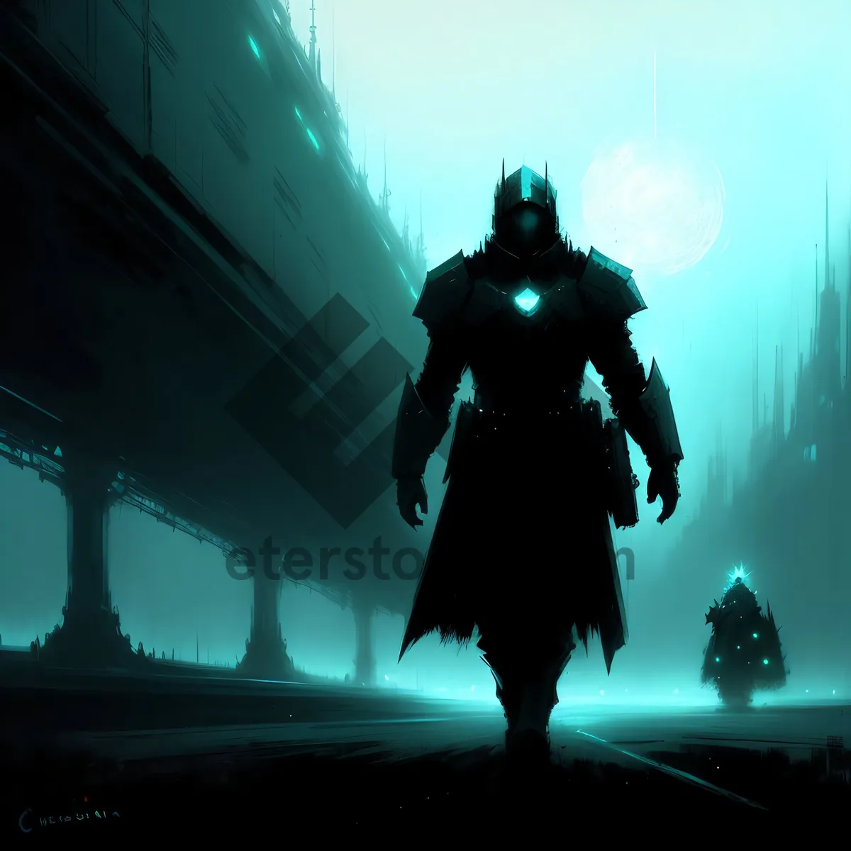 Picture of Businessman silhouette in a crowd at sunset