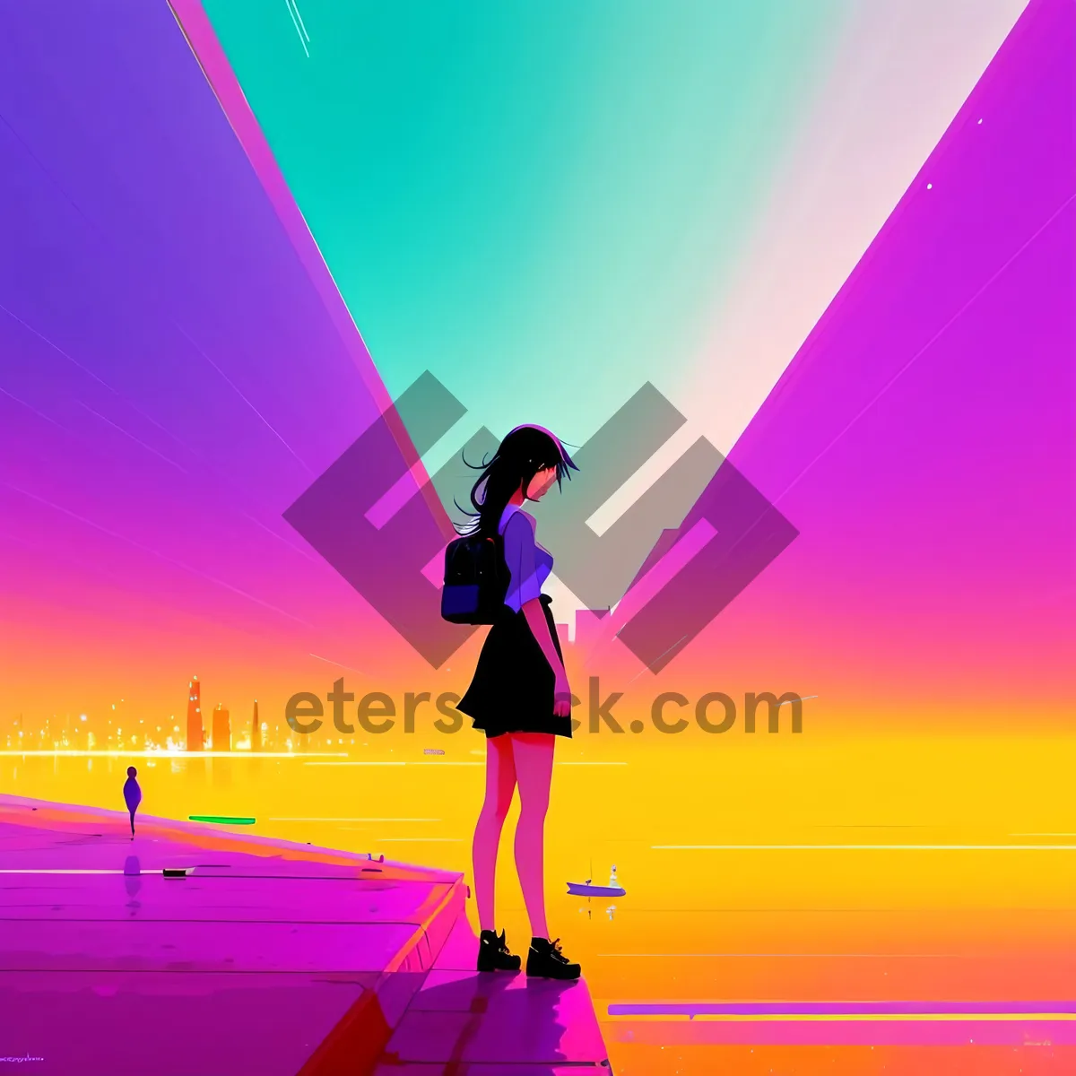 Picture of Vibrant Silhouette Athlete on Glowing Stage