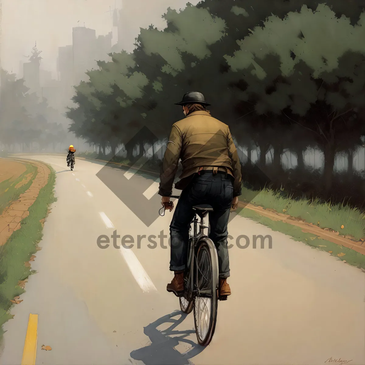 Picture of Active Man Cycling with Helmet on Road