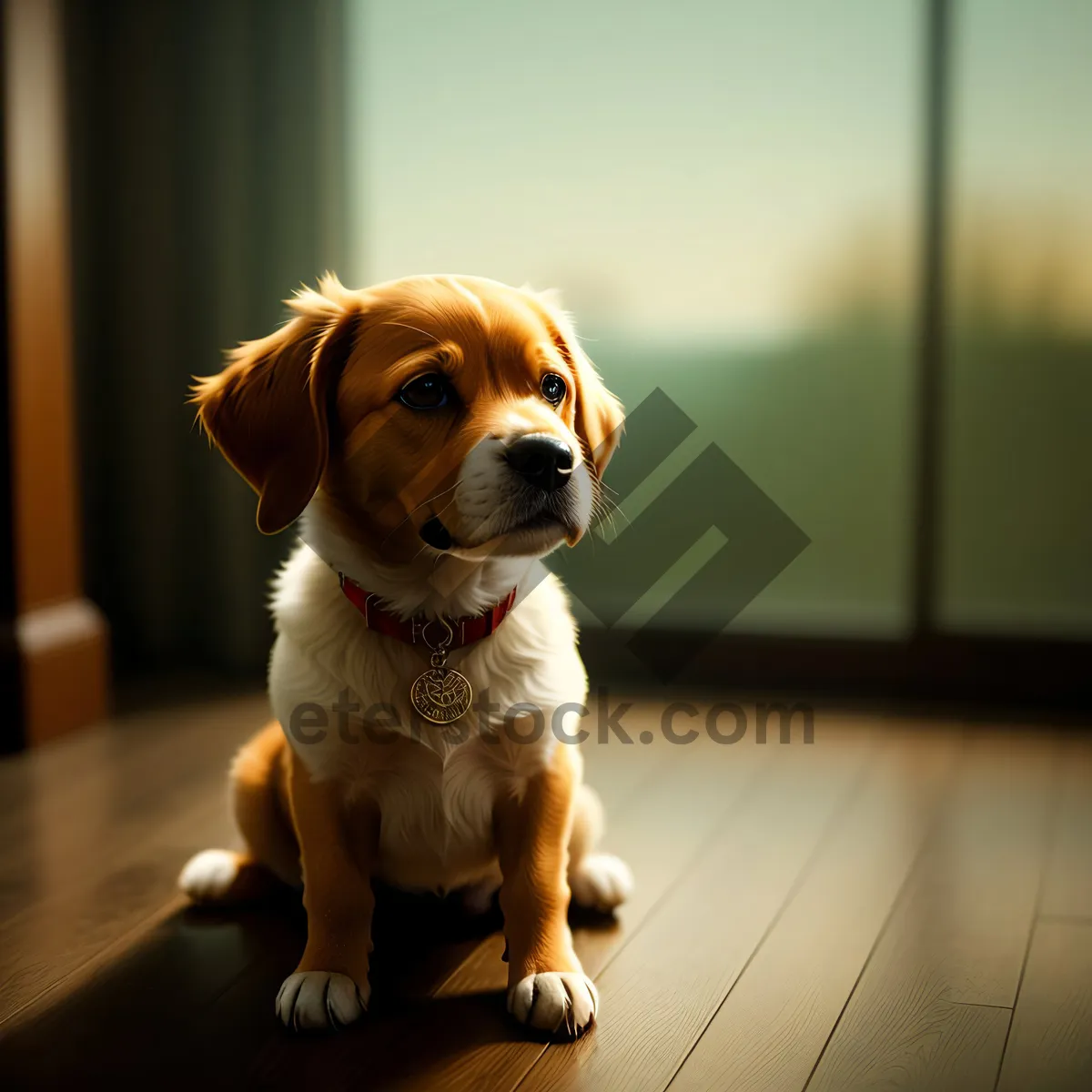 Picture of Cute Beagle Puppy: Adorable Hunting Dog Portrait.