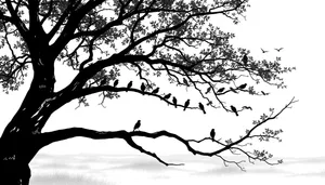 Silhouette of Oak Tree Against Winter Sky