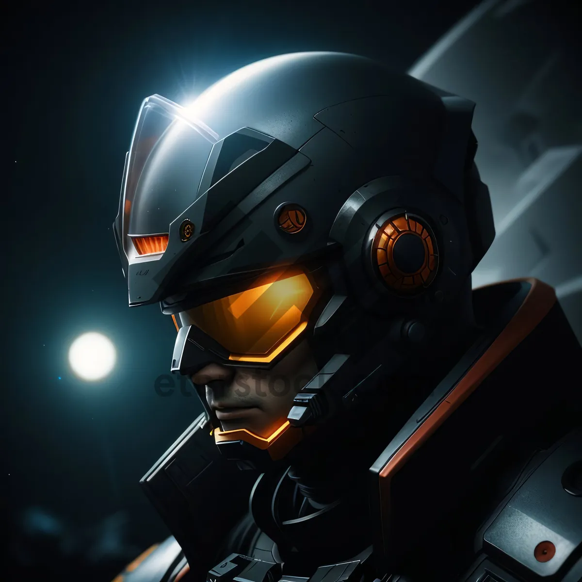 Picture of Person DJ with robot helmet in horror setting.