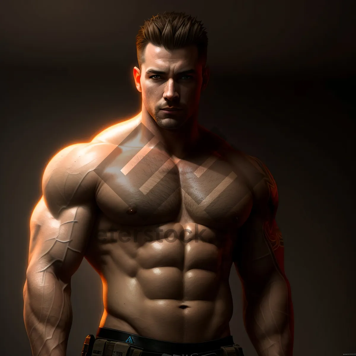 Picture of Powerful Muscular Male Bodybuilder Posing in Studio