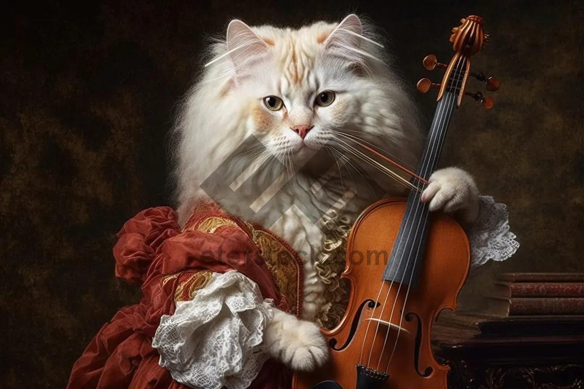 Picture of Cute Kitty Musician with Violin concert portrait.