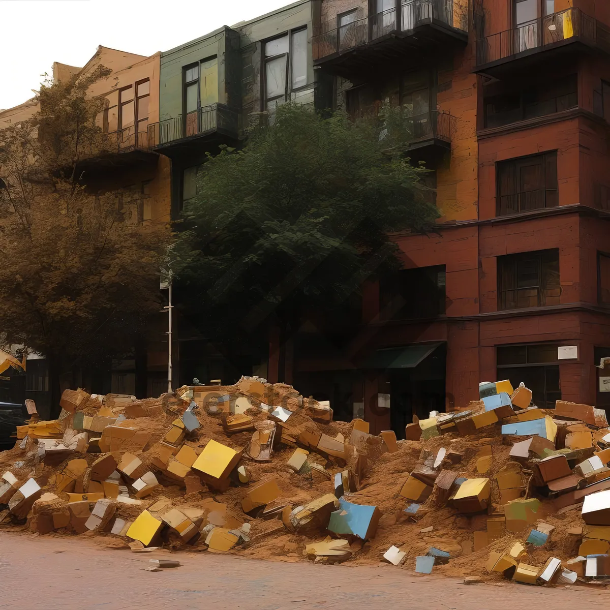 Picture of Urban warehouse surrounded by rubbish piles