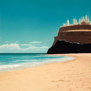 Tropical Paradise: Sun-kissed Beach with Shipwreck