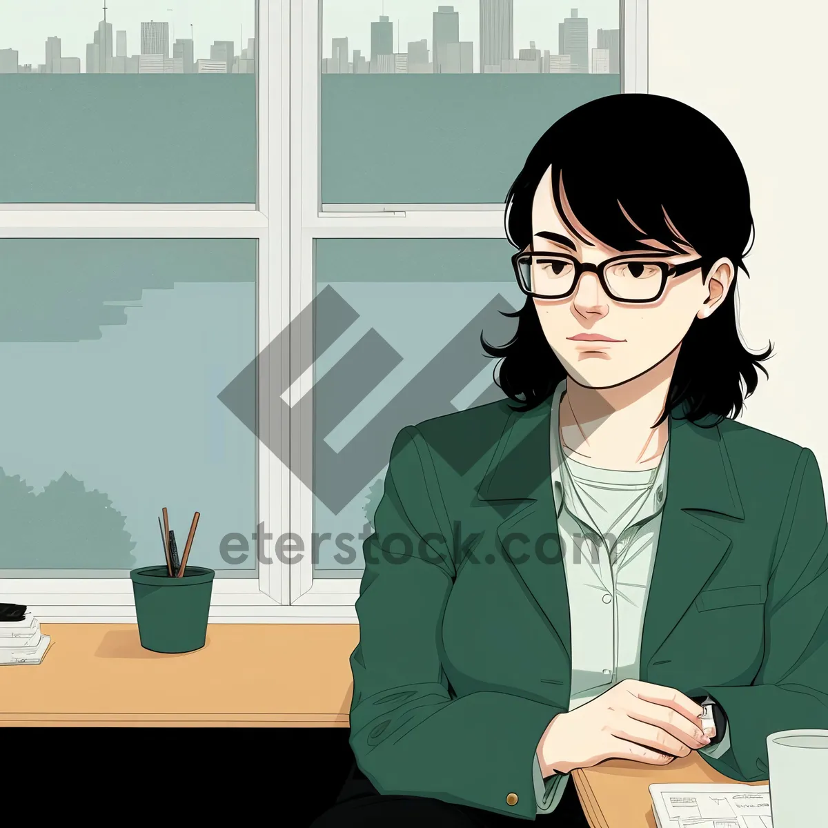 Picture of Confident businesswoman working on laptop in office suite.