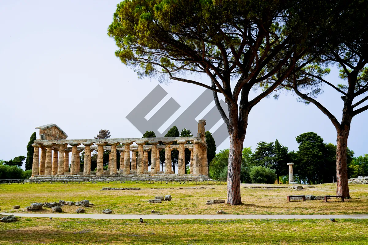 Picture of Ancient cemetery temple and stone monument in park.