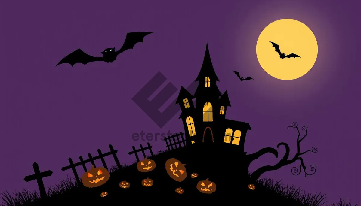 Picture of Spooky Halloween Night Cartoon Silhouette Scene