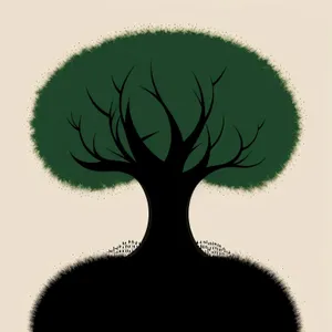 Oak Tree Silhouette Art with Floral Design