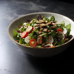 Delicious Vegetarian Bowl with Fresh Salad and Pepper