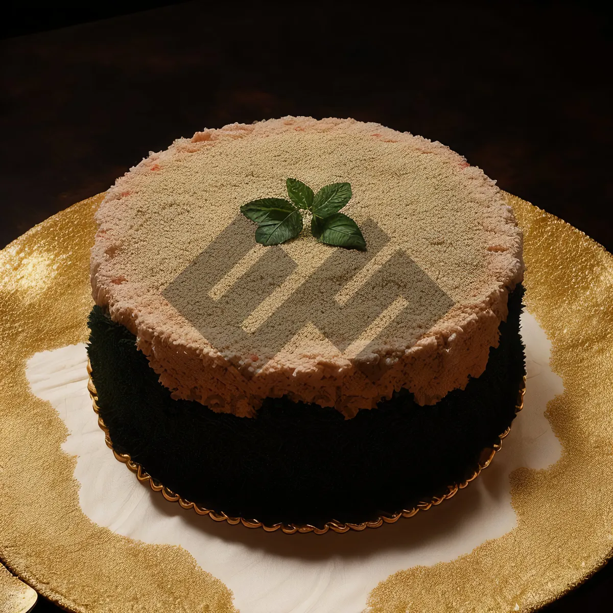 Picture of Delicious gourmet cake with chocolate and cream frosting.