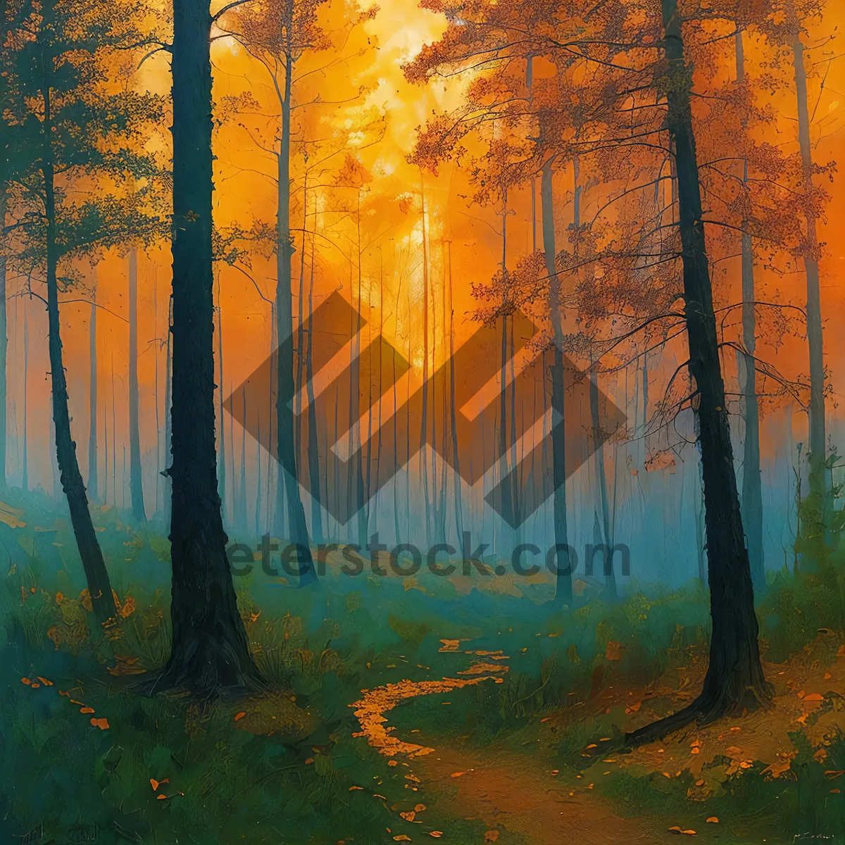 Picture of Autumn Serenity: A Sunlit Forest Landscape