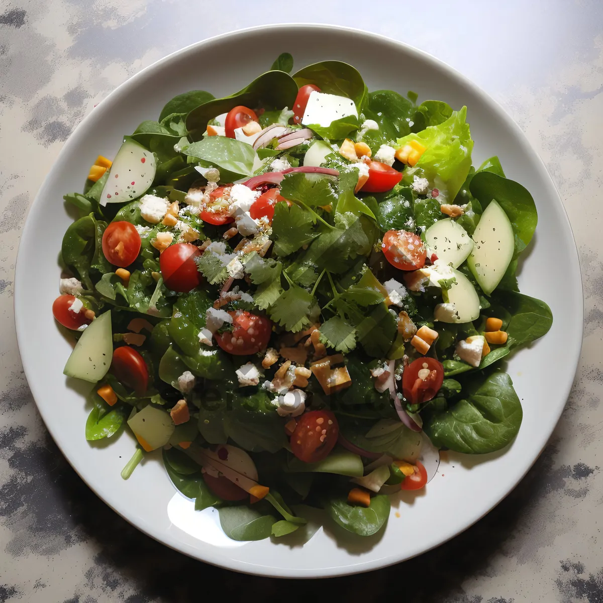 Picture of Fresh Salad with Tomato, Cucumber, and Cheese