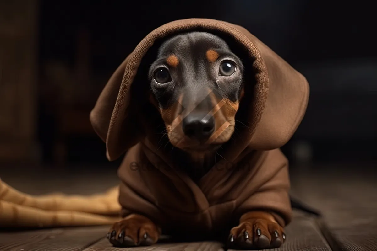 Picture of purebred brown puppy with adorable expression