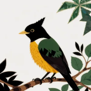 Yellow-winged bird perched on tree branch