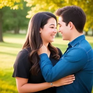 Happy Couple in Park Smiling Together Outdoors