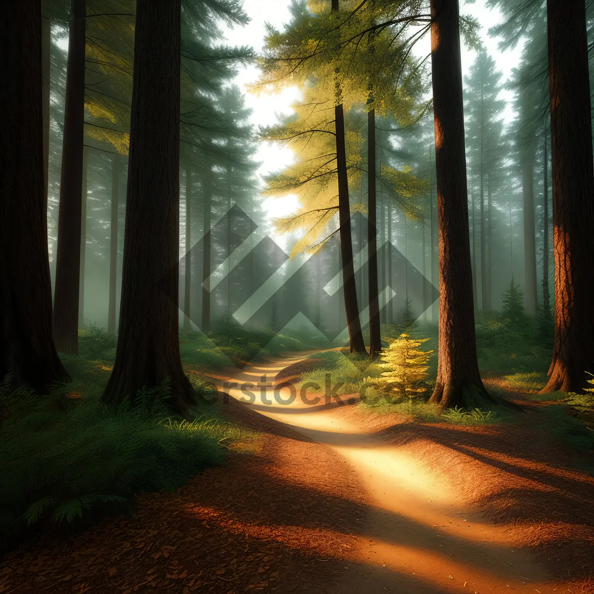 Picture of Autumn Woods: A Serene Forest Landscape Bathed in Sunlight