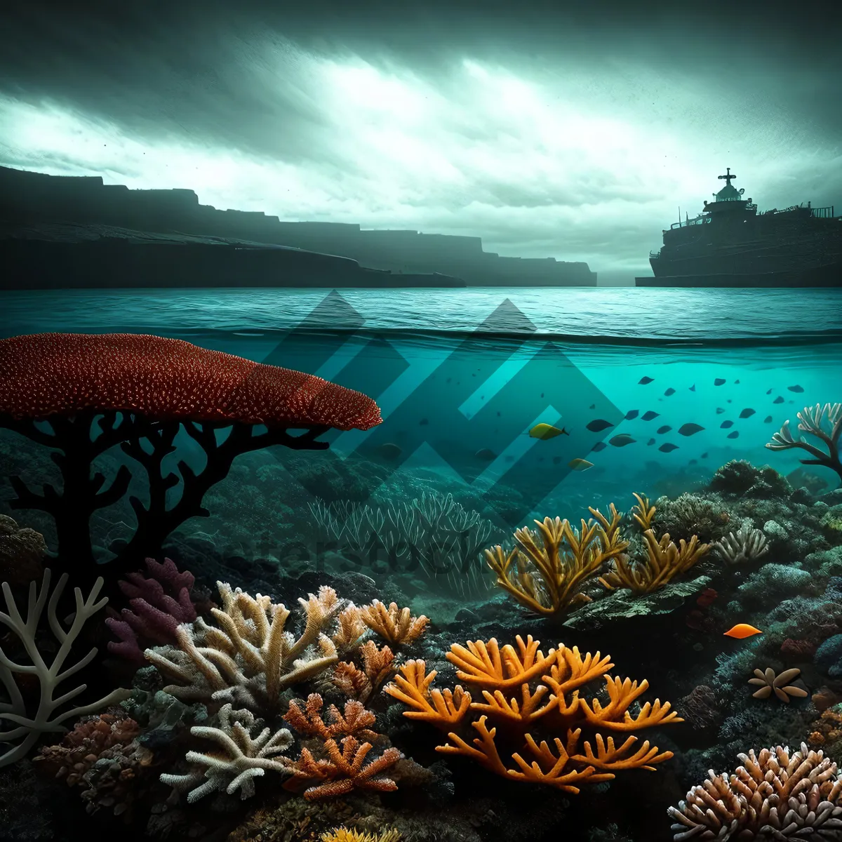 Picture of Colorful Coral Reef in Sunlit Ocean