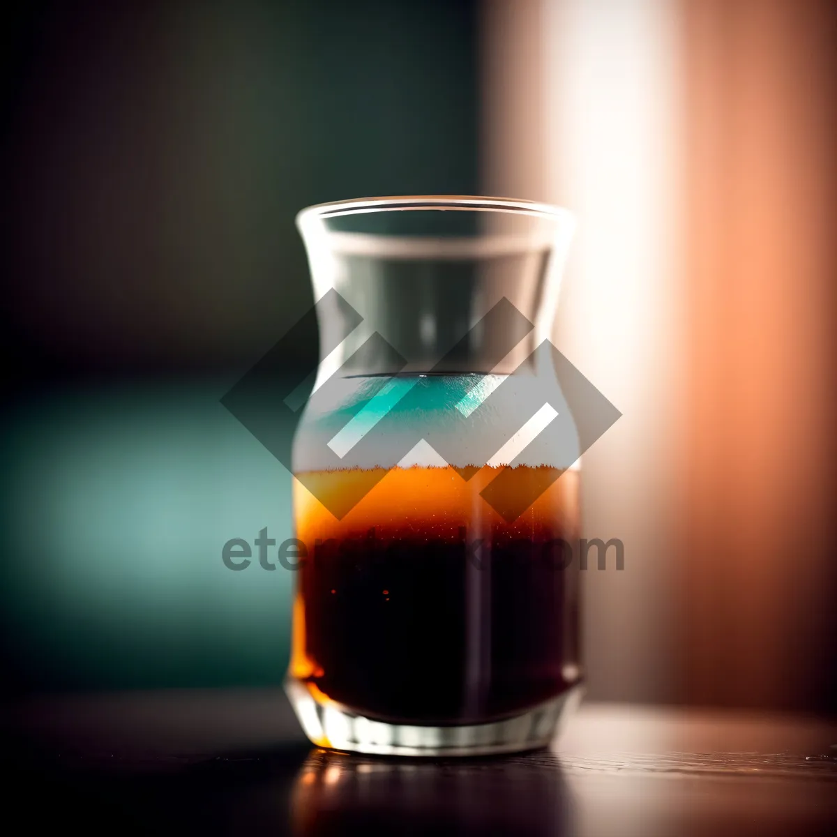 Picture of Refreshing Brown Liquid in Transparent Glass Bottle