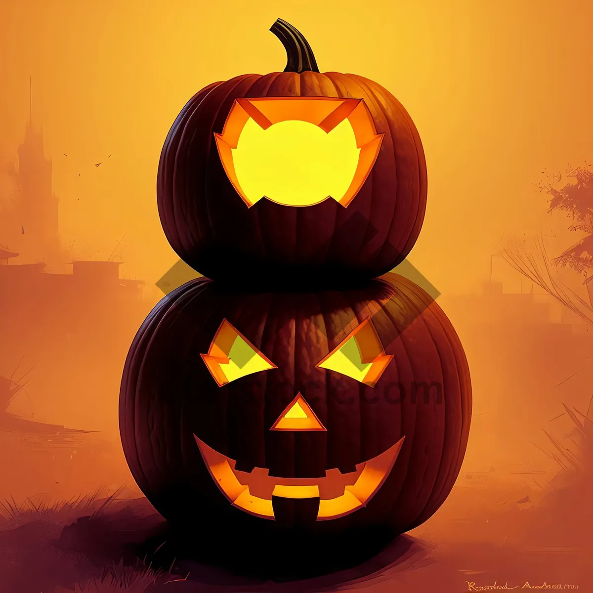 Picture of Spooky Jack-o'-Lantern Illuminating Autumn Night