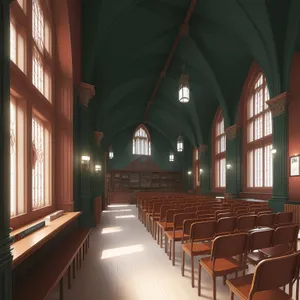 Ancient Cathedral Interior with Historic Classroom Setting