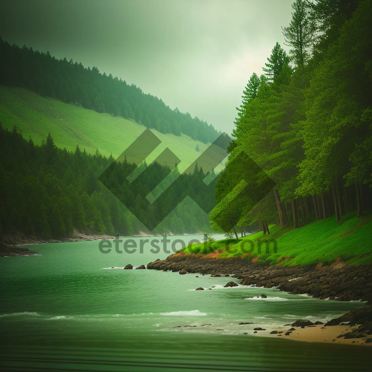 Picture of Serene Lake Reflection Amidst Lush Forest