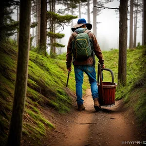 Man Trekking with Hiking Staff in Outdoor Adventure