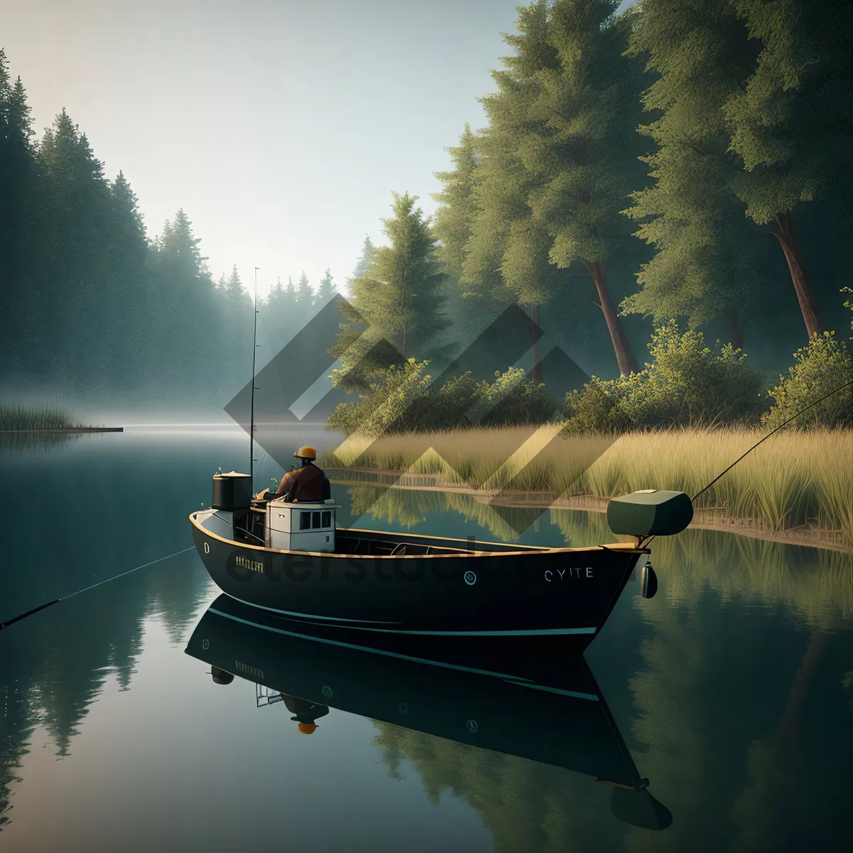 Picture of Serene River Reflection with Boats and Sky