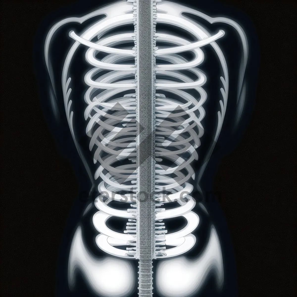 Picture of Anatomical Skeleton X-Ray: Human Spine & Skull