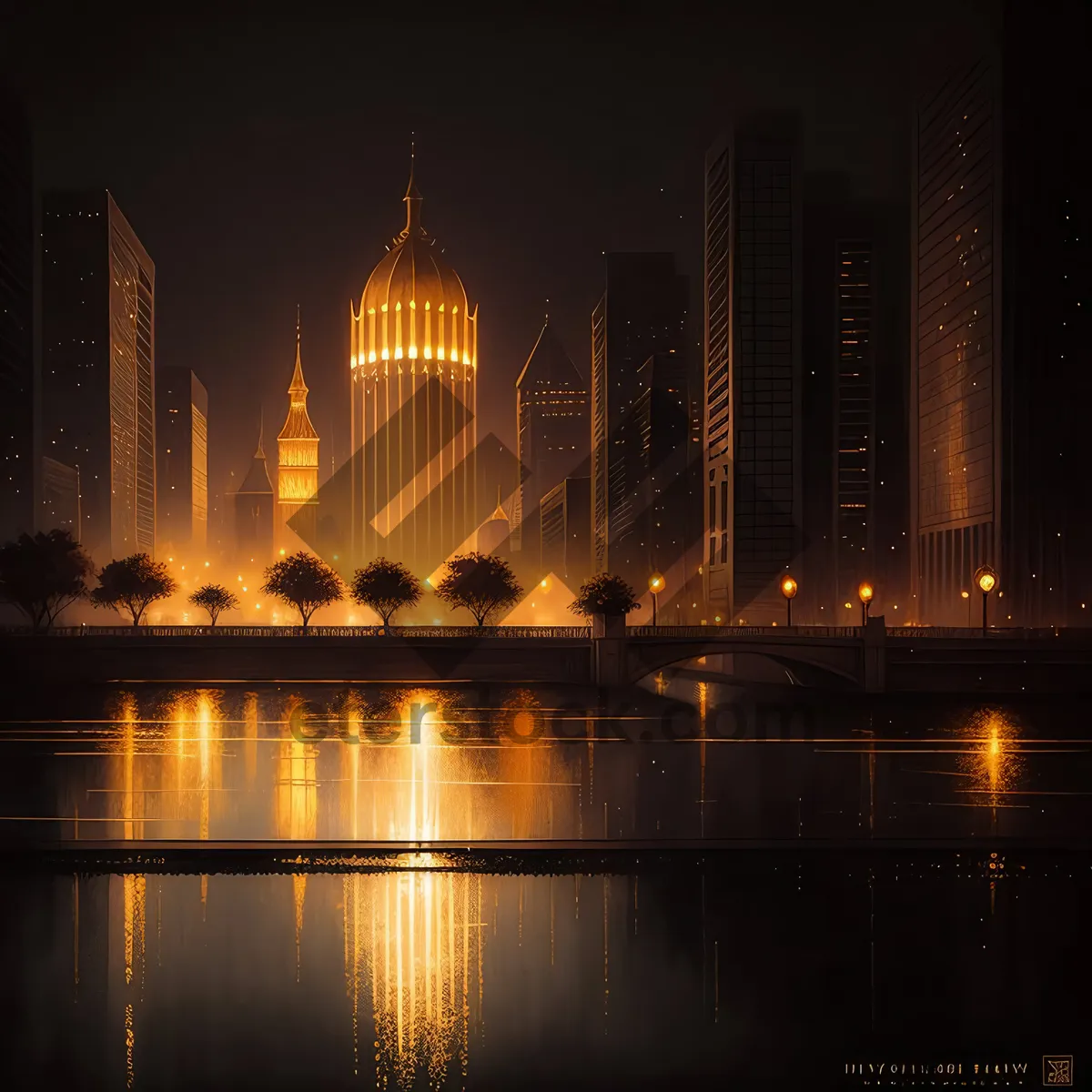 Picture of Reflecting Splendor: Nighttime Cityscape by the Water