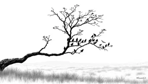 Black floral oak tree branch design silhouette tracing.