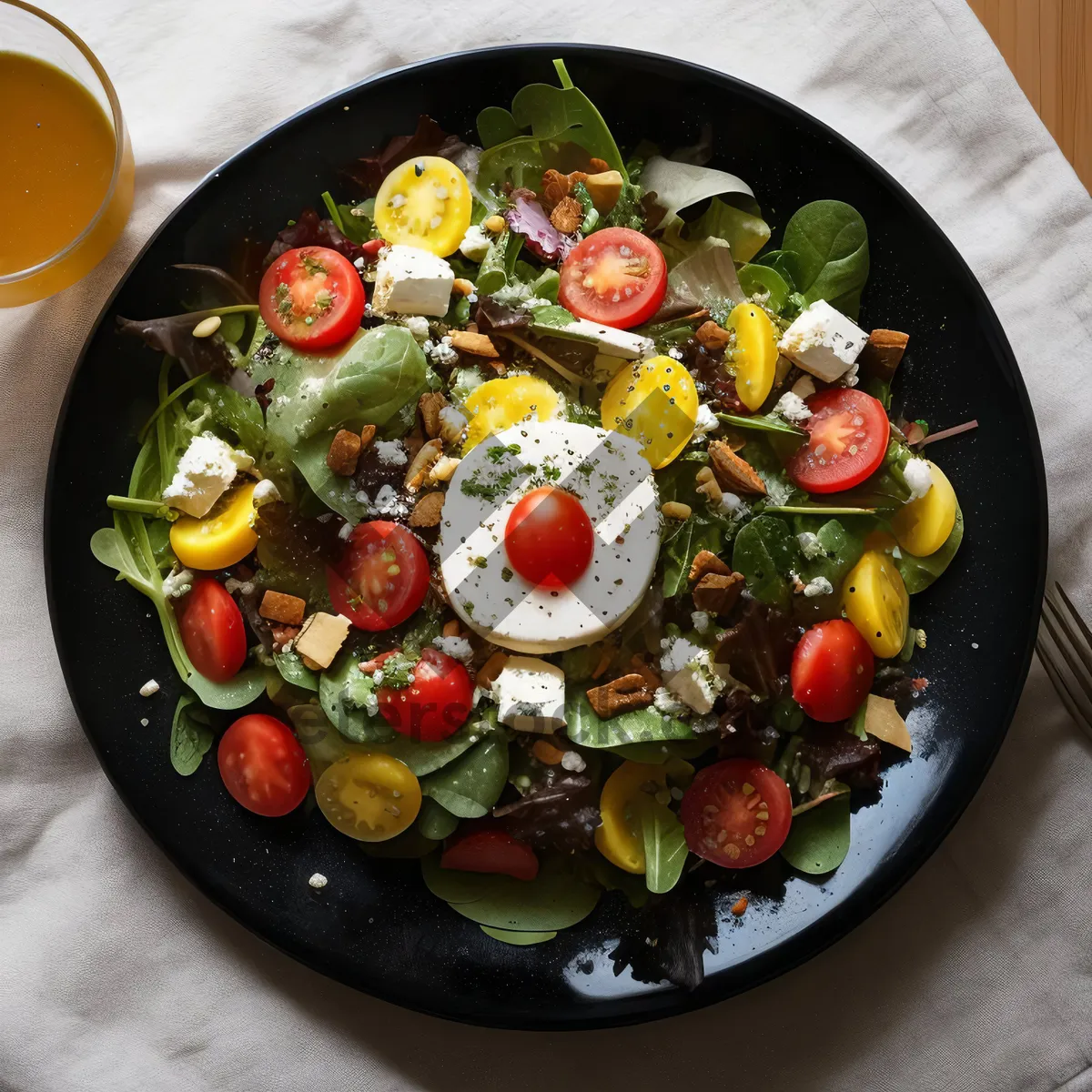 Picture of Tasty gourmet salad with fresh vegetables and cheese.