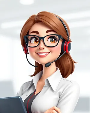 Attractive lady with headset, smiling and cheerful