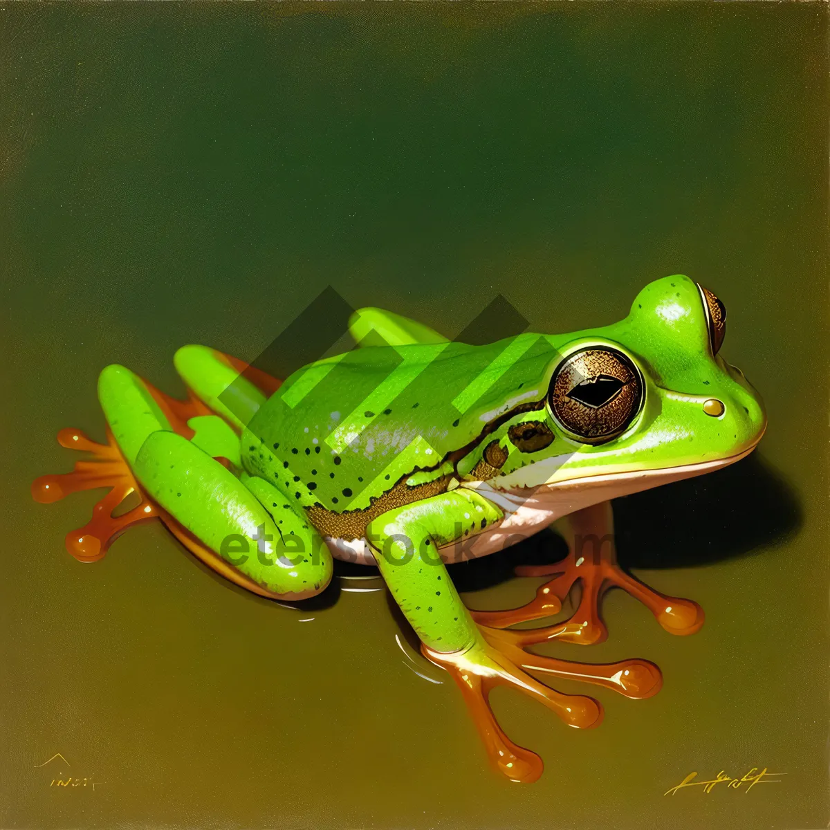 Picture of Orange-eyed Tree Frog Glancing Through Trees