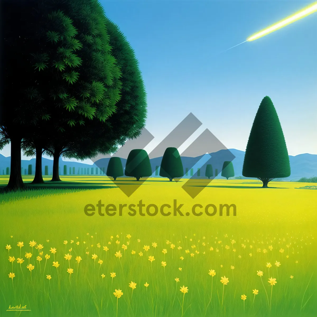 Picture of Idyllic countryside meadow under sunny skies.