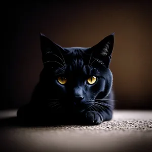 Playful black kitten with mesmerizing eyes.