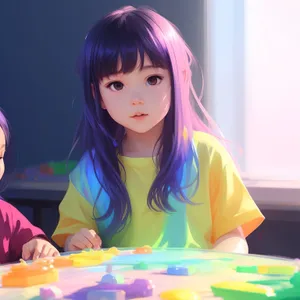 Happy child with doll, enjoying playful learning