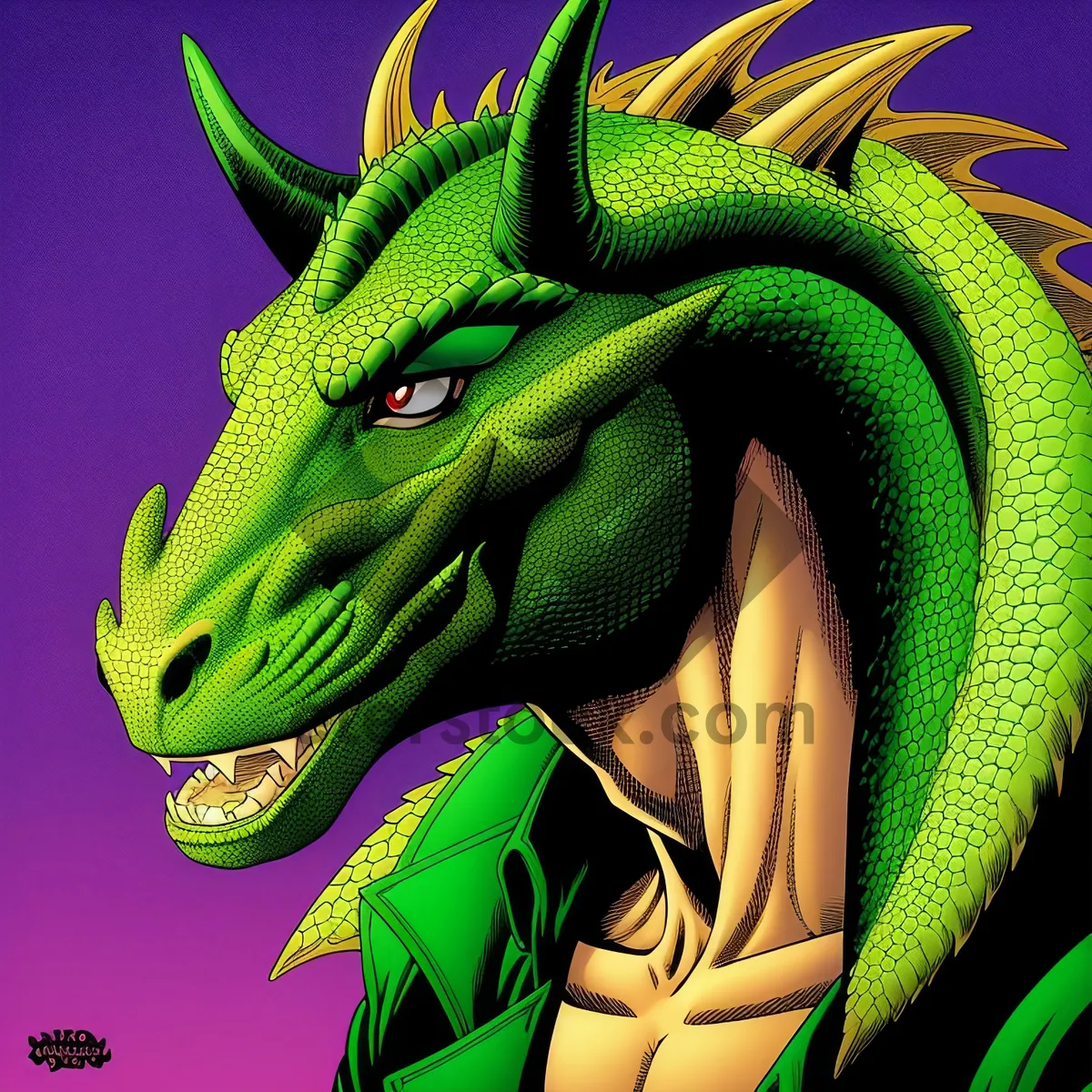 Picture of Serpentine Gaze: A captivating green reptile with alluring eyes.