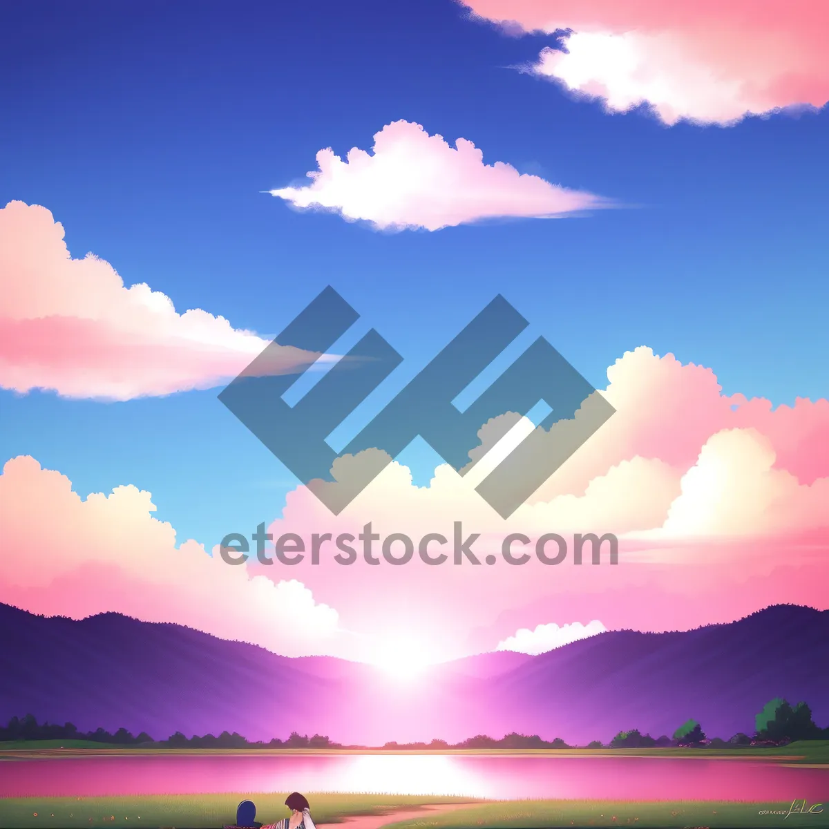 Picture of Vibrant Summer Sky with Fluffy Clouds