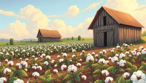 Rural landscape with pumpkin house and farm building